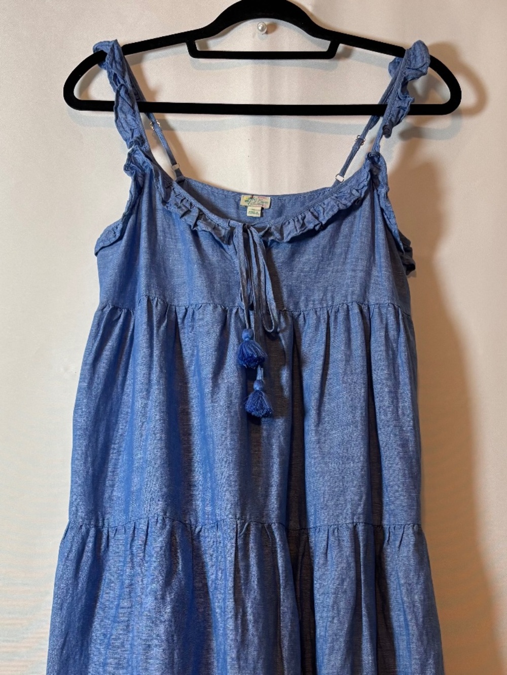 Boho Summer Dress Size XS J.Crew Blue Chambray Tiered Midi Sundress